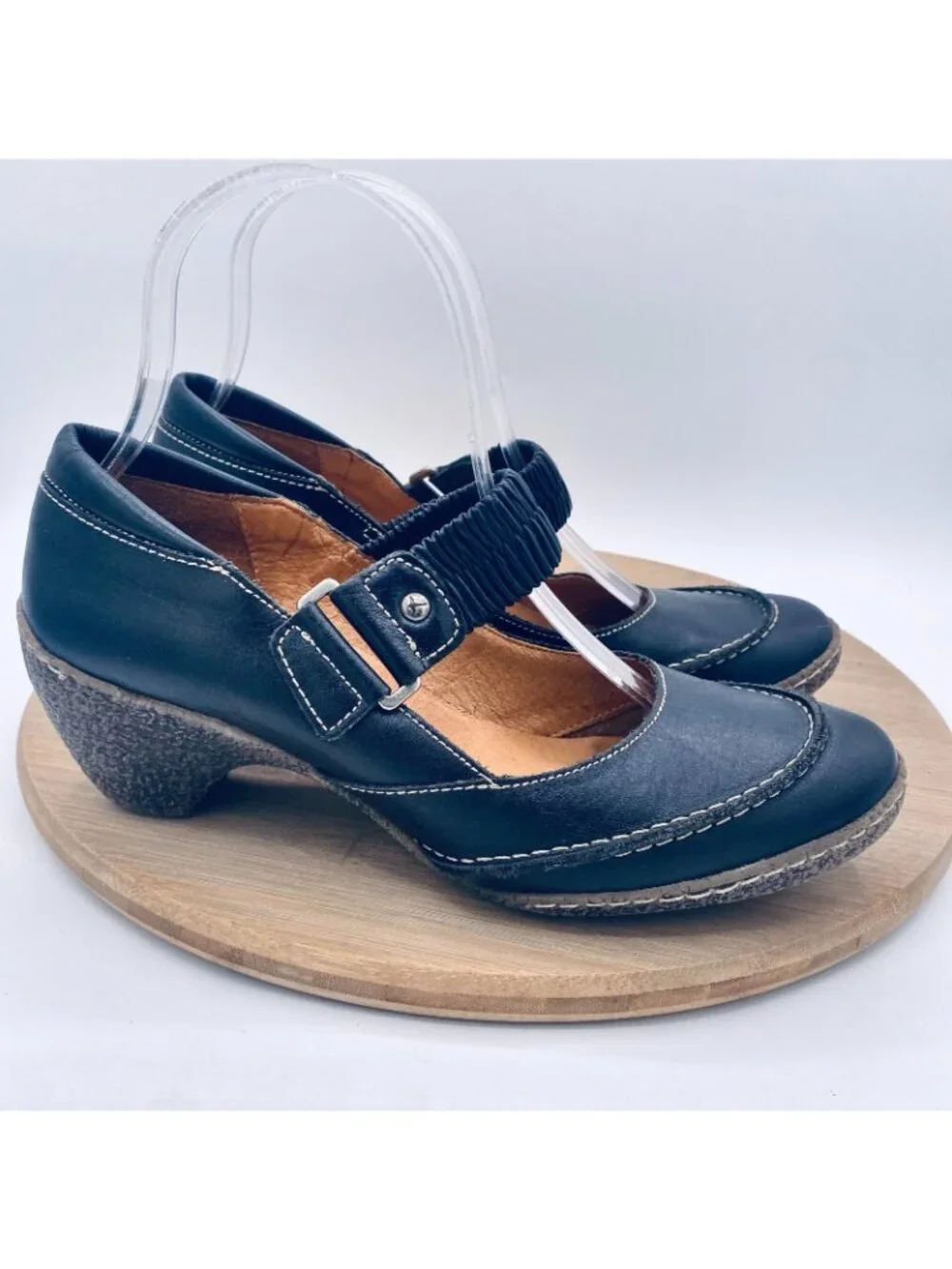 Pikolinos Mary Jane Shoes Womens 7.5 Black Leather Comfort Heels Cap